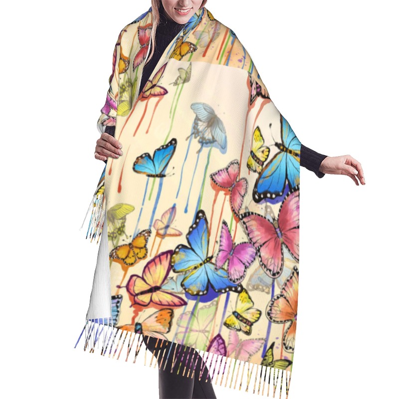 Cashmere Pashmina Wrap - Retro Butterfly Winter Cashmere Scarf Women