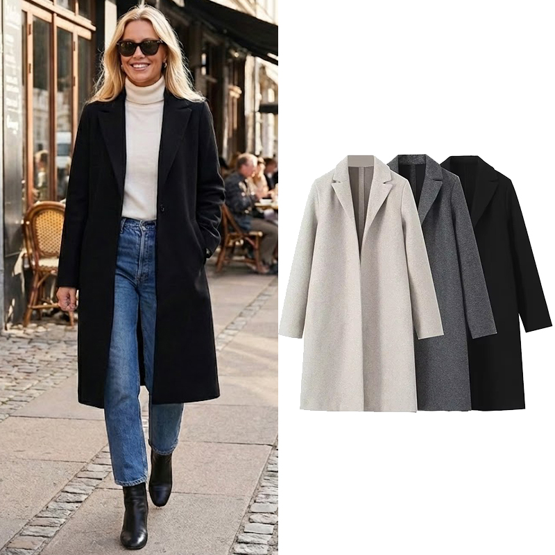Wool Coat Peacoat - Willshela Women Fashion Solid Open Stitch