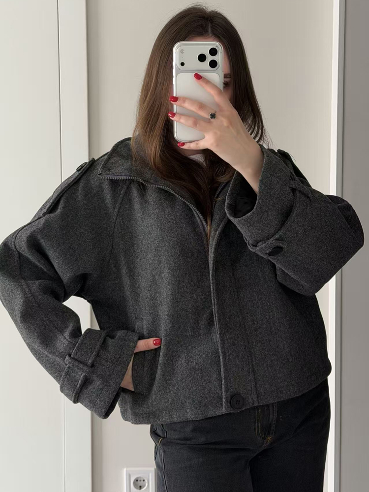 Vintage Loose Stand Collar  Co - огляд і ціна Wool Coat Peacoat