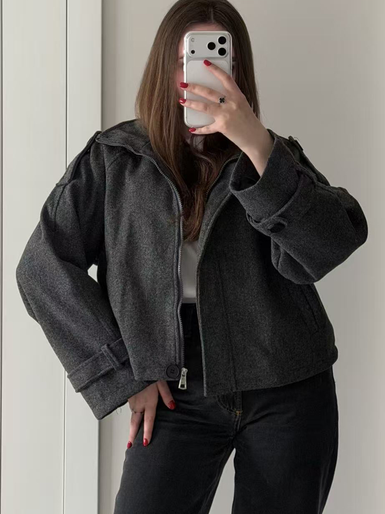 Vintage Loose Stand Collar  Co - огляд і ціна Wool Coat Peacoat