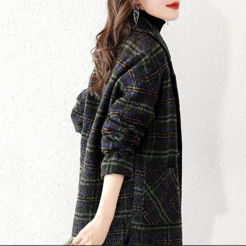 Women Plus Size Plaid Woolen S - огляд і ціна Wool Coat Peacoat