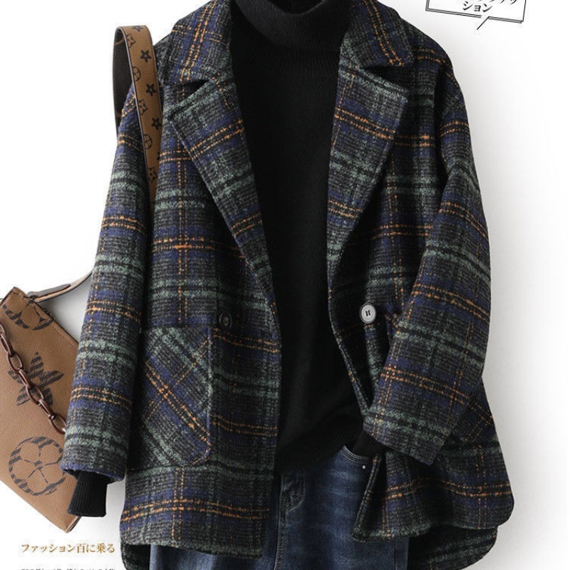 Women Plus Size Plaid Woolen S - огляд і ціна Wool Coat Peacoat